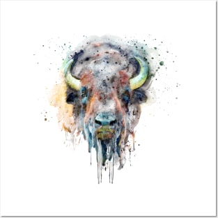 Buffalo Head Watercolor Portrait Posters and Art